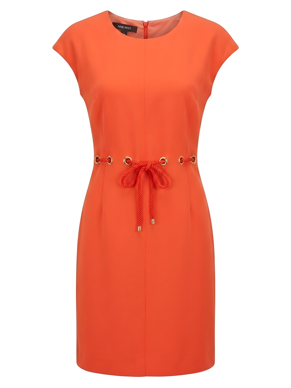 Nine West Bright Orange Cap-Sleeve Rope-Tie Sheath Dress, size 6